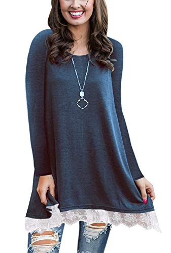 WEKILI Women's Tops Long Sleeve Lace Scoop Neck A-Line Tunic Blouse at Amazon Womenâs Clothing store: