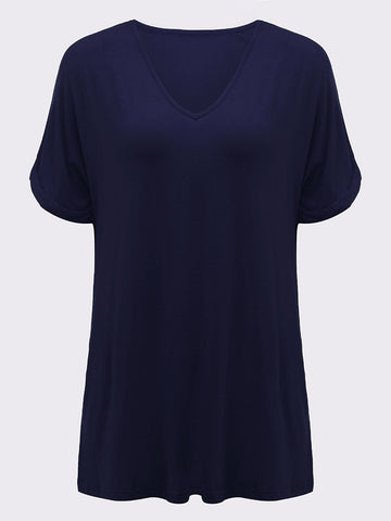 Women Loose Batwing Sleeve Pure Color V-Neck A-Line Blouse