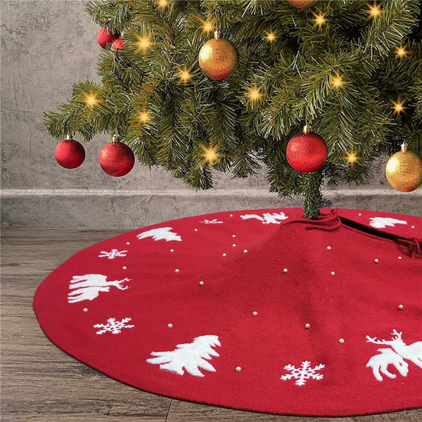 Christmas Tree Skirt Floor Mat Decoration Home Decoration New Year Gift Knitted Floor Mat Decoration Pearl Embellishment
