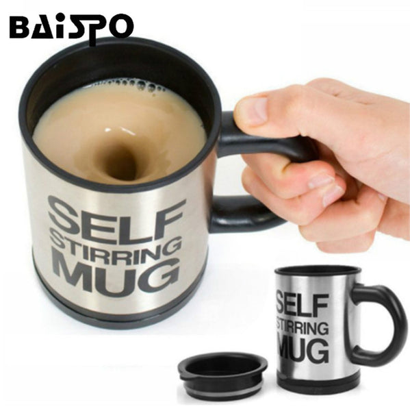 Automatic Electric Lazy Self Stirring Unique Gift Mug - Mixing Tea Coffee Milk - Stainless Steel Mix cup - BASPO 400Ml Mug