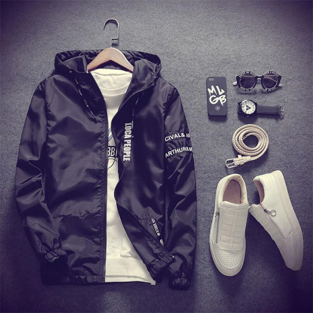 New Fashion Slim Fit Young Men Hooded Jacket Windbreaker Top Quality